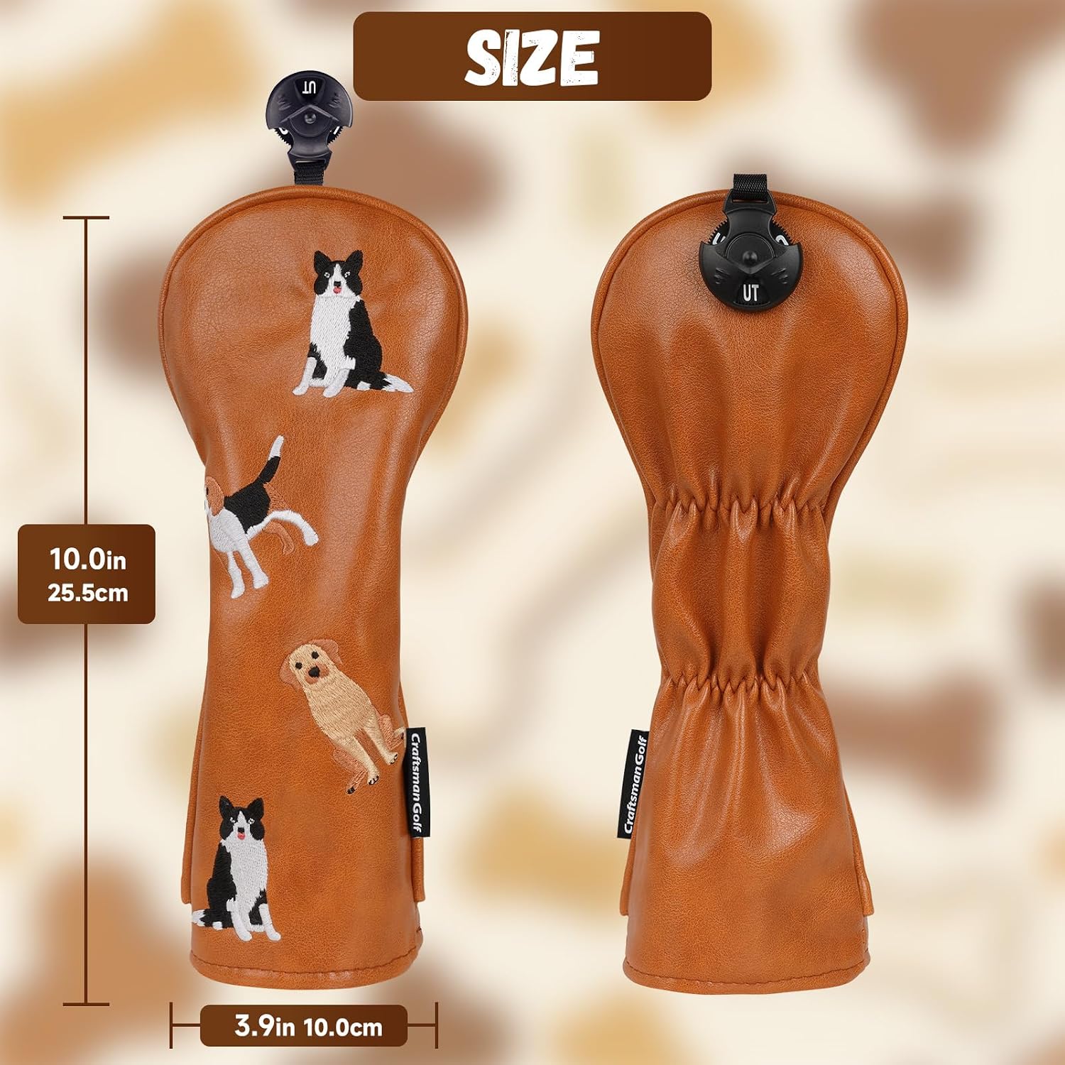 Craftsman Golf PU Leather Dog Embroidery 460cc Driver Headcover Fairway Wood Hybrids Putter Cover Cute Chocolate Lab Border Collie Beagle
