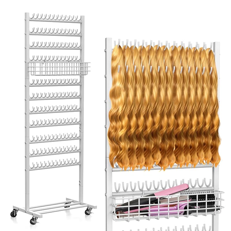 Suporte para cabelos de tranças KANEODOT com 2 lados, bandeja e rodízios, 286 pinos, branco