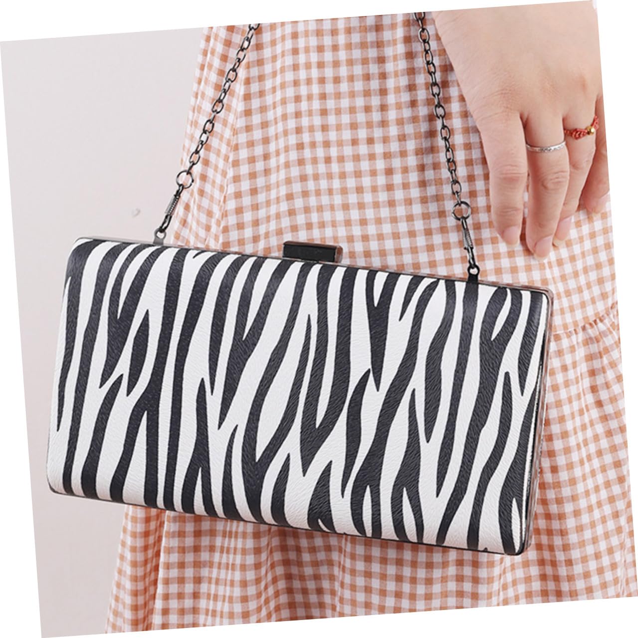 VILLCASE Bolso de Noche de Pu Rayas de Cebra, Negro Elegante