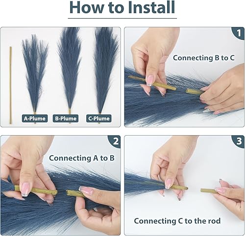 Miniatura 6 de MAXROCK Hierba de las pampas sintética, 3 piezas, grande, de 43 pulgadas, esponjosa, hierba artificial de las pampas, para decoración boho, hogar,