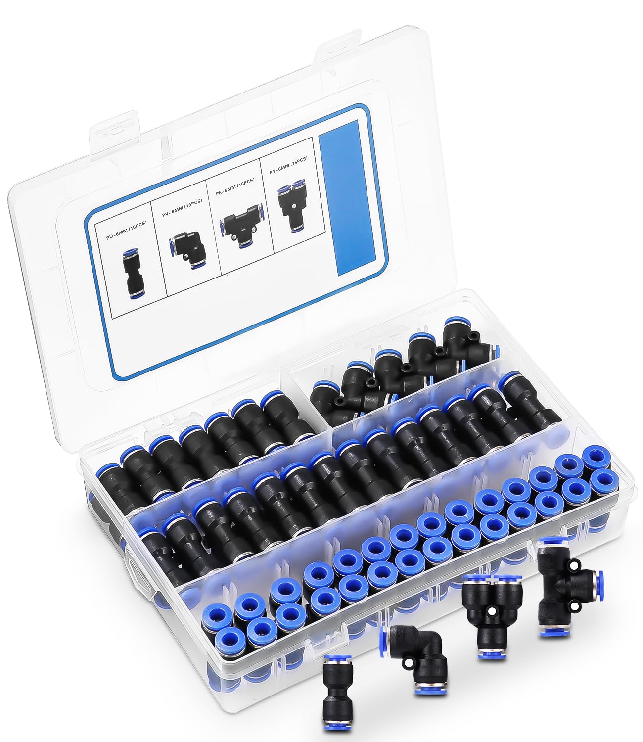 60 Pièces Raccords Rapides Pneumatiques 6mm,Kit de connecteur de Tuyau d'air à Pression Rapide Pneumatique Raccord Rapide air Comprimé 6mm,Raccords Pneumatiques Push Fittings