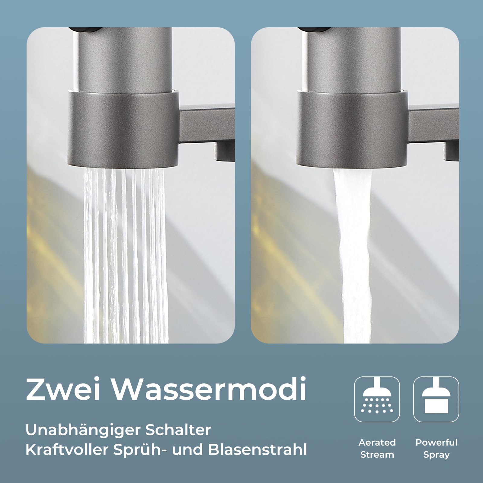 PLUSSEN - 3-weg keukenkraan veer met spiraal en uittrekbare sproeikop voor osmose-systemen waterfilter, eengreepsmengkraan voor drinkgootsteen (19- zwart