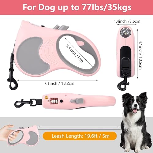 Miniatura 7 de Correa retráctil para perro con linterna de 16 pies para perros de hasta 77 libras, cinta de nailon sin enredos de 360, mango antideslizante, color