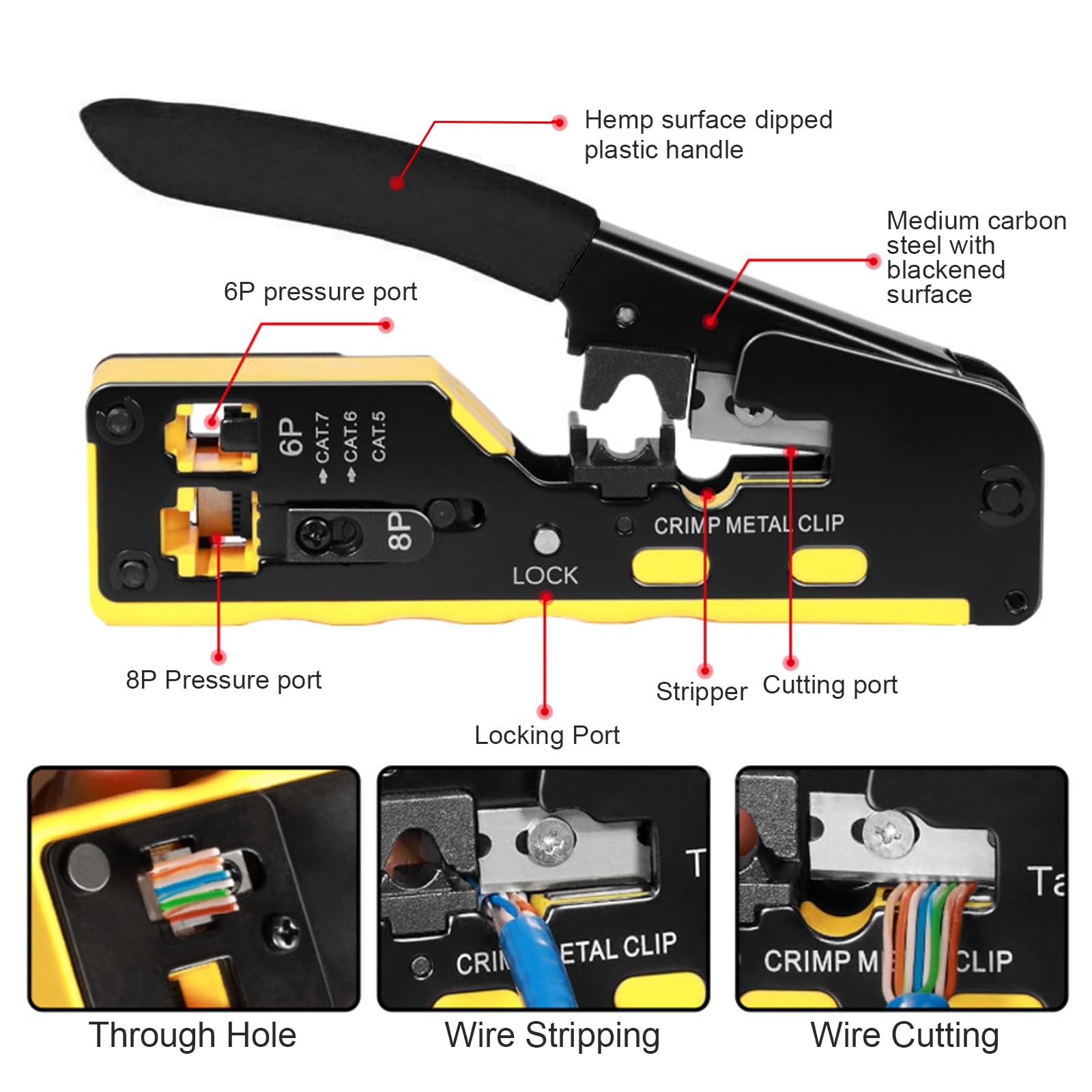 Kit d'outils réseau, pince à sertir RJ45 avec 50 fiches RJ45, testeur réseau, outil de pose LSA, pince à dénuder et kit de réparation pour câbles RJ45/RJ11/RJ12