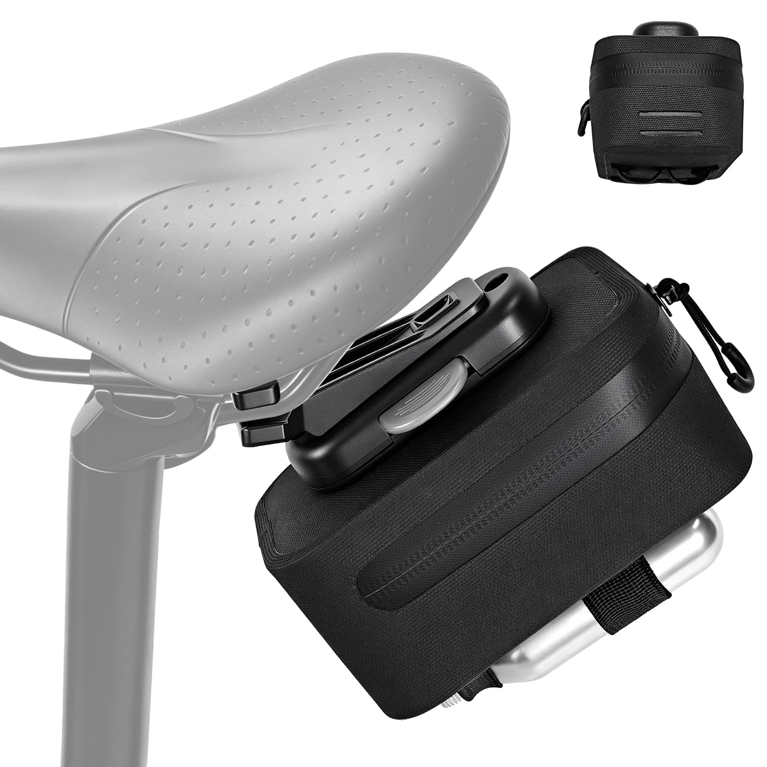 WOTOW Sacoche de Selle de vélo - Sac de Selle étanche de 0,64 L avec Fermeture éclair, Attache à Boucle magnétique à dégagement Rapide et Supports de Montage pour vélo de Route et VTT