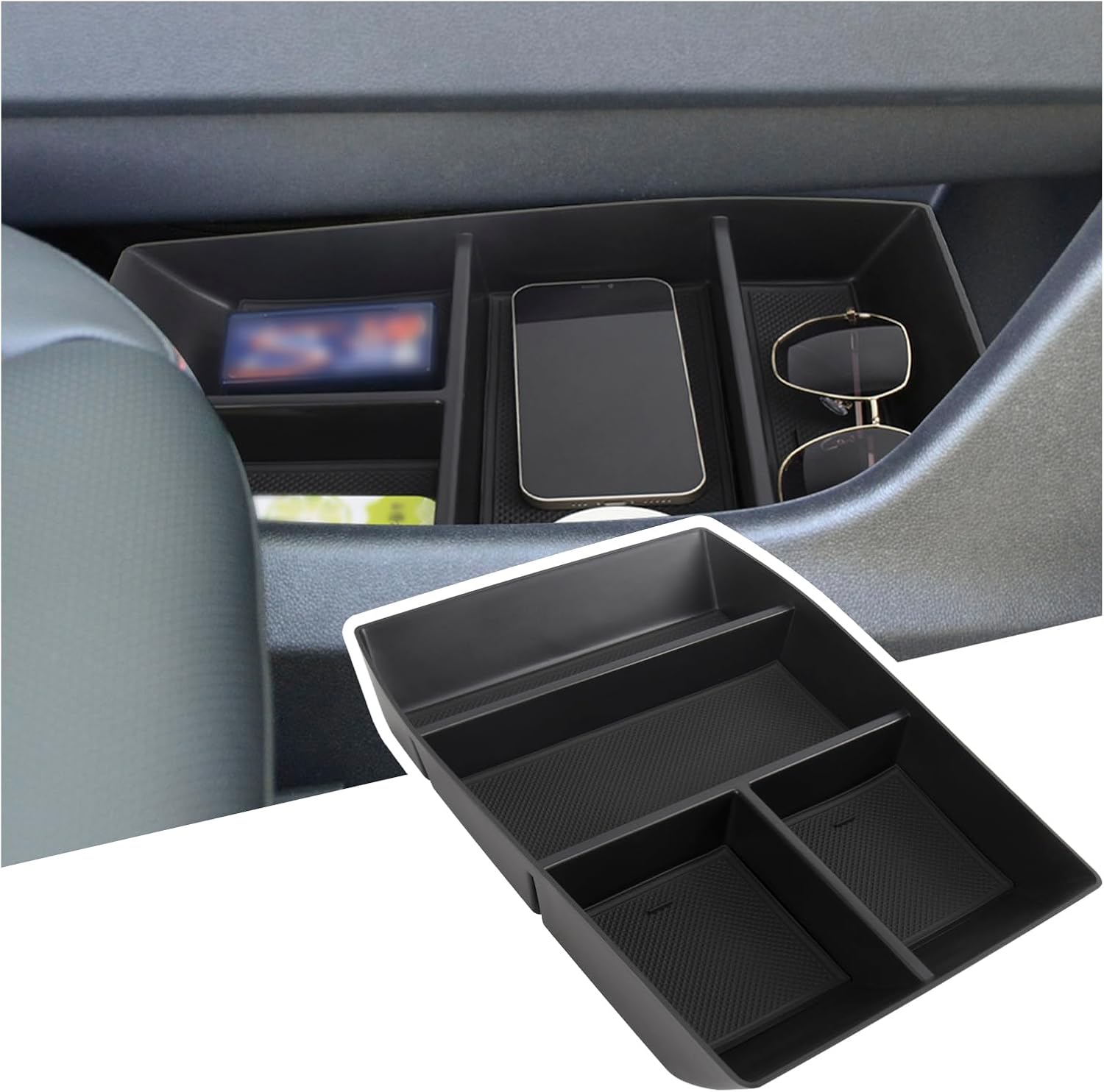 Center Console Organizer Compatible with 2024-2026 Chevy Traverse Accessories, 2PCS Armrest Storage Tray and Armrest Bottom Tray Storage Box for Sunglasses