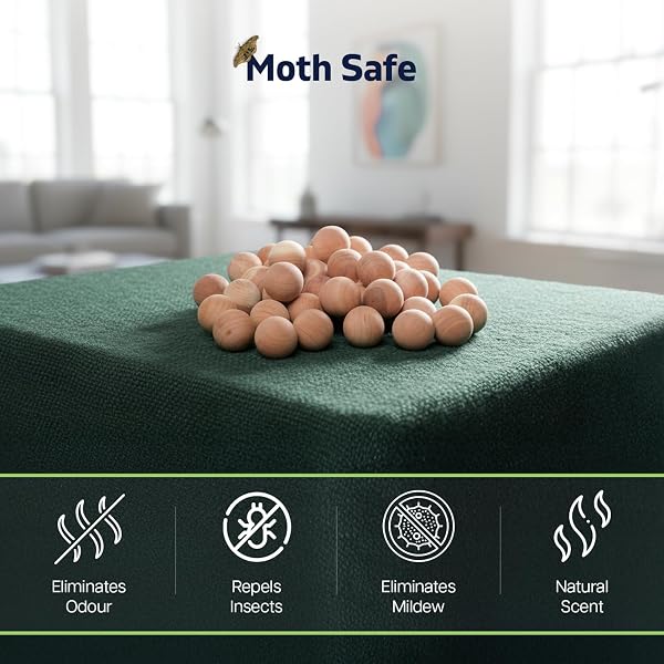 Cedarwood Moth Repellent for Wardrobes 40 Pcs Cedar Balls | 100% Natural Cedar Moth Balls for Clothes Protection | UK Moths Deterrent & Killer for Drawers & Wardrobe Storage with Sandpaper - 5