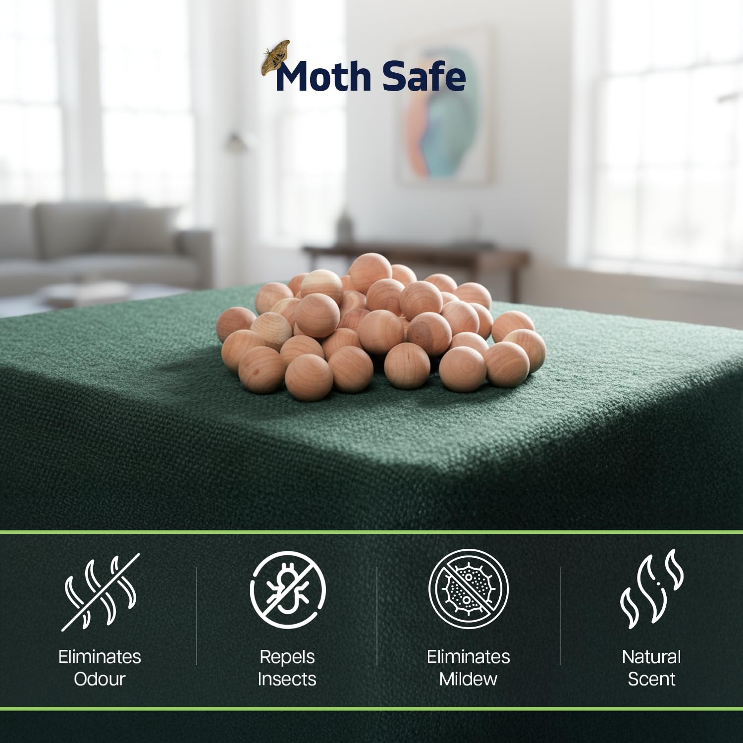 Cedarwood Moth Repellent for Wardrobes 40 Pcs Cedar Balls | 100% Natural Cedar Moth Balls for Clothes Protection | UK Moths Deterrent & Killer for Drawers & Wardrobe Storage with Sandpaper — view 5