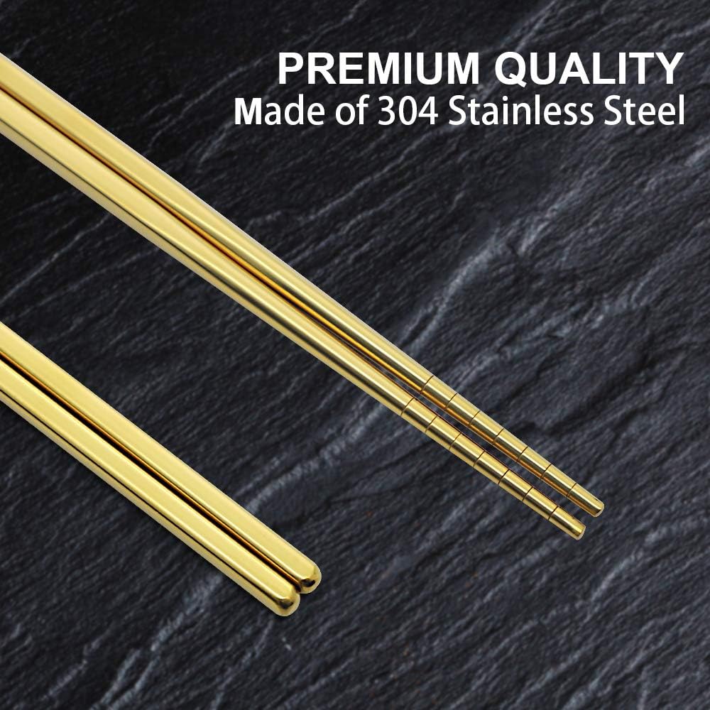 Stainless Steel Chopsticks, 5 Pairs, Gold image 5