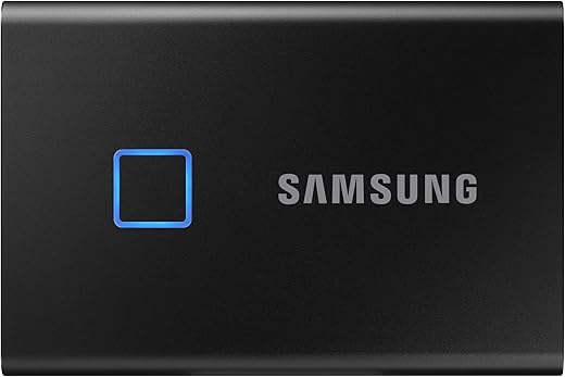 Samsung T7 Touch 1TB Up to 1,050MB/s USB 3.2 Gen 2 (10Gbps, Type-C) External Solid State Drive (Portable SSD) Black (MU-PC1T0K)