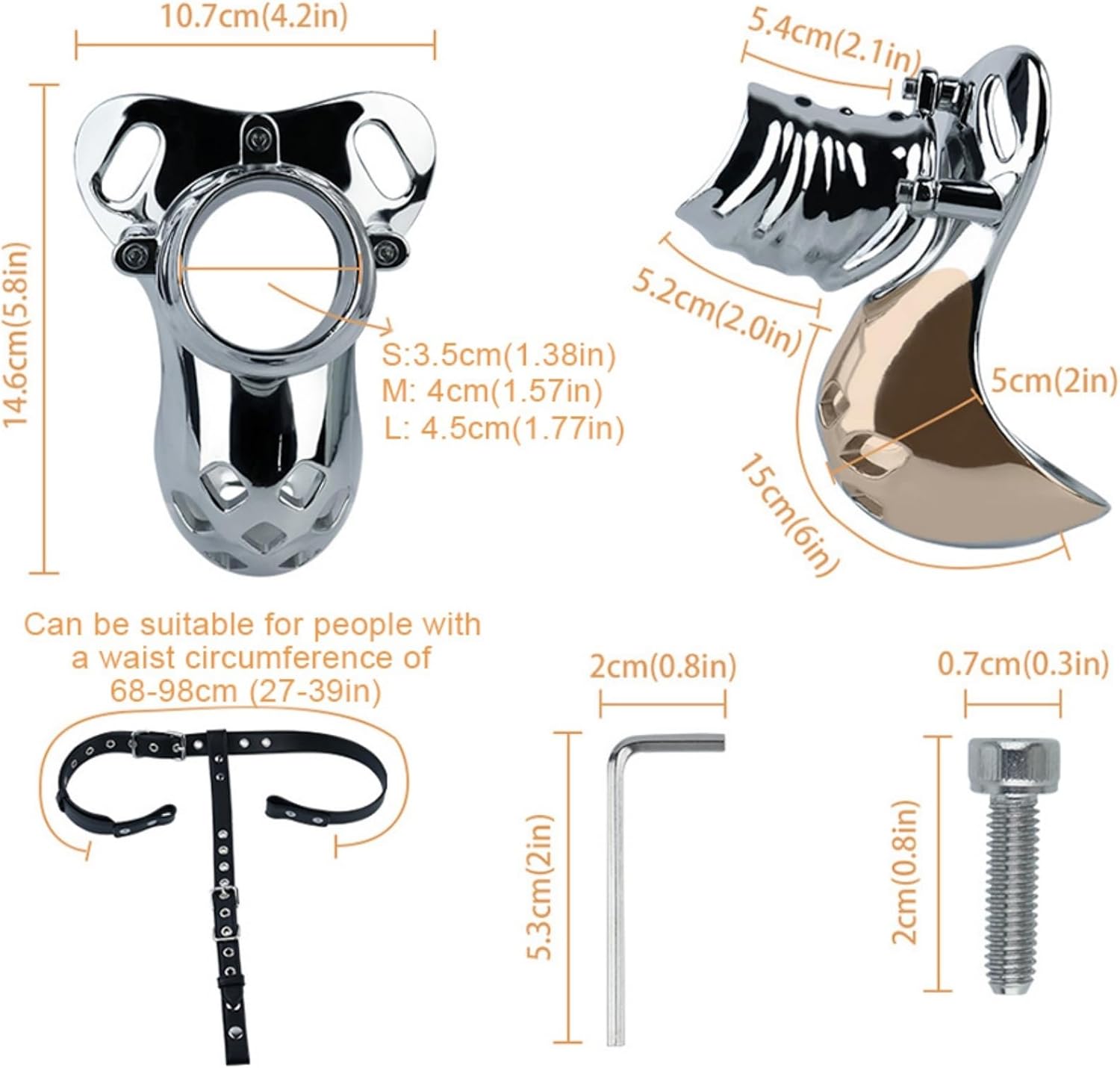 304 Stainless Steel Chastity Device Men Cage, Wearable Cock Cage for Men Sex, Microfiber Male Adult Sex Toy - L