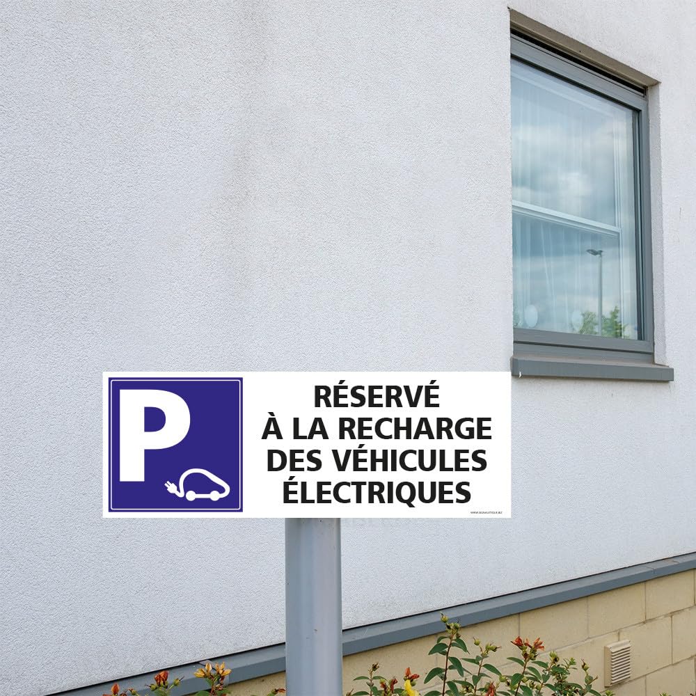 Panneau Parking Recharge Véhicules Électriques 350x125mm - Aluminium 2mm Anti-UV | Signalétique Écologique