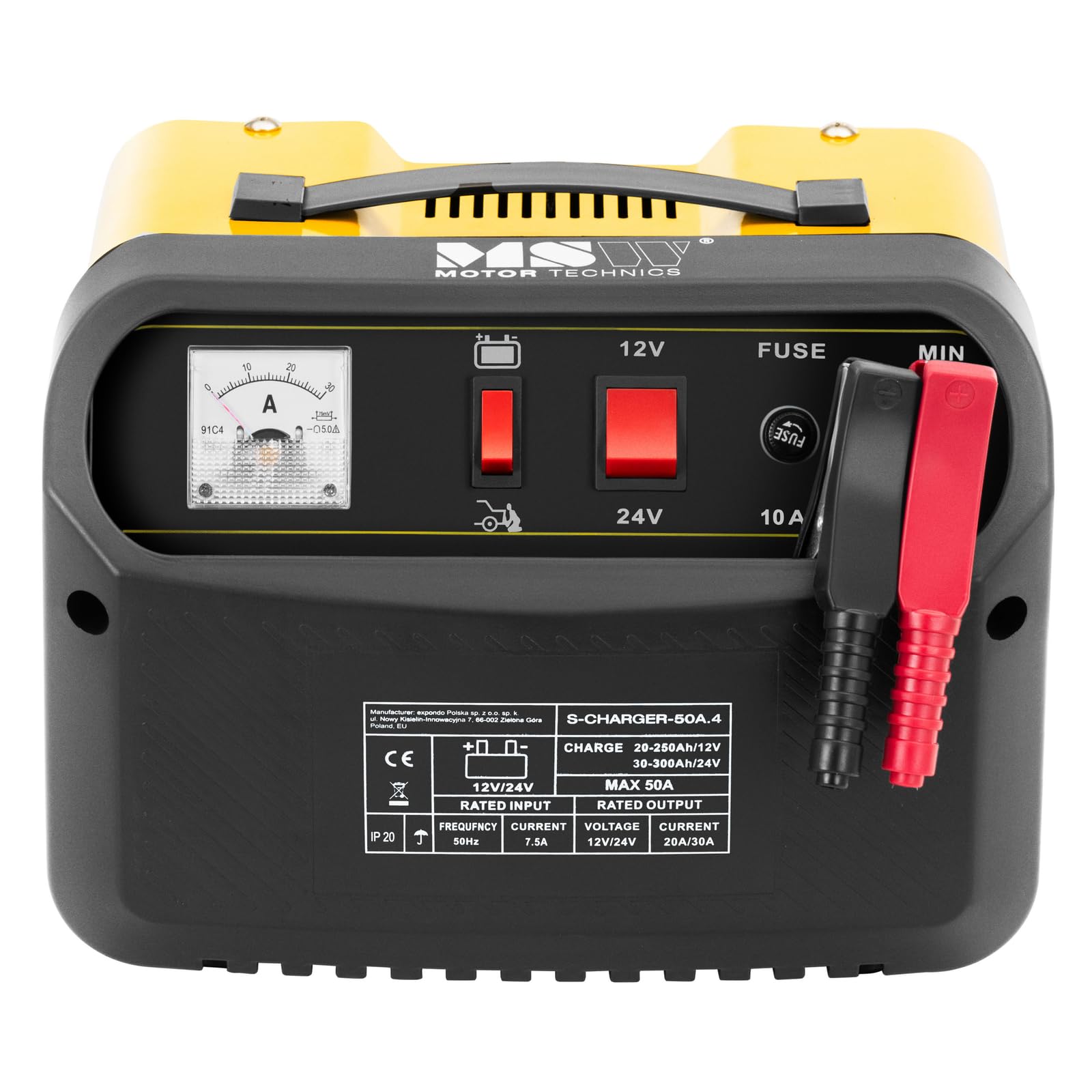 MSW S-CHARGER-50A.4 - Caricabatteria per auto, 12/24 V, 45 A, compatto, per auto, caricatore per auto