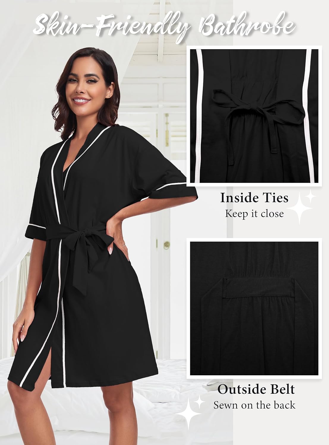 EA'S SECRET Robes for Women Summer Lightweight Bathrobe Bamboo Short Kimono Robe Soft Spa Bath robe Sleepwear for Ladies