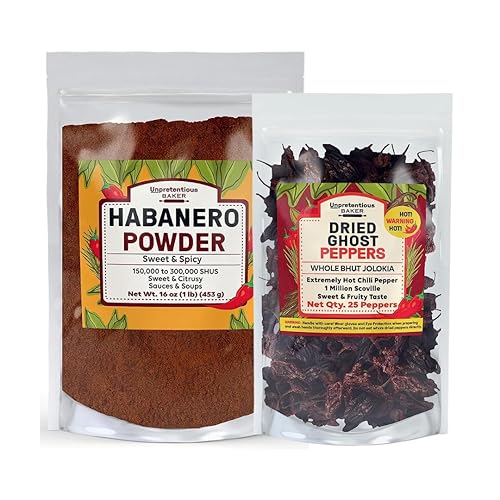 Unpretentious Paquete de pimientos fantasmas secos y habanero en polvo, varios tamaños, chile y salsas, cocina