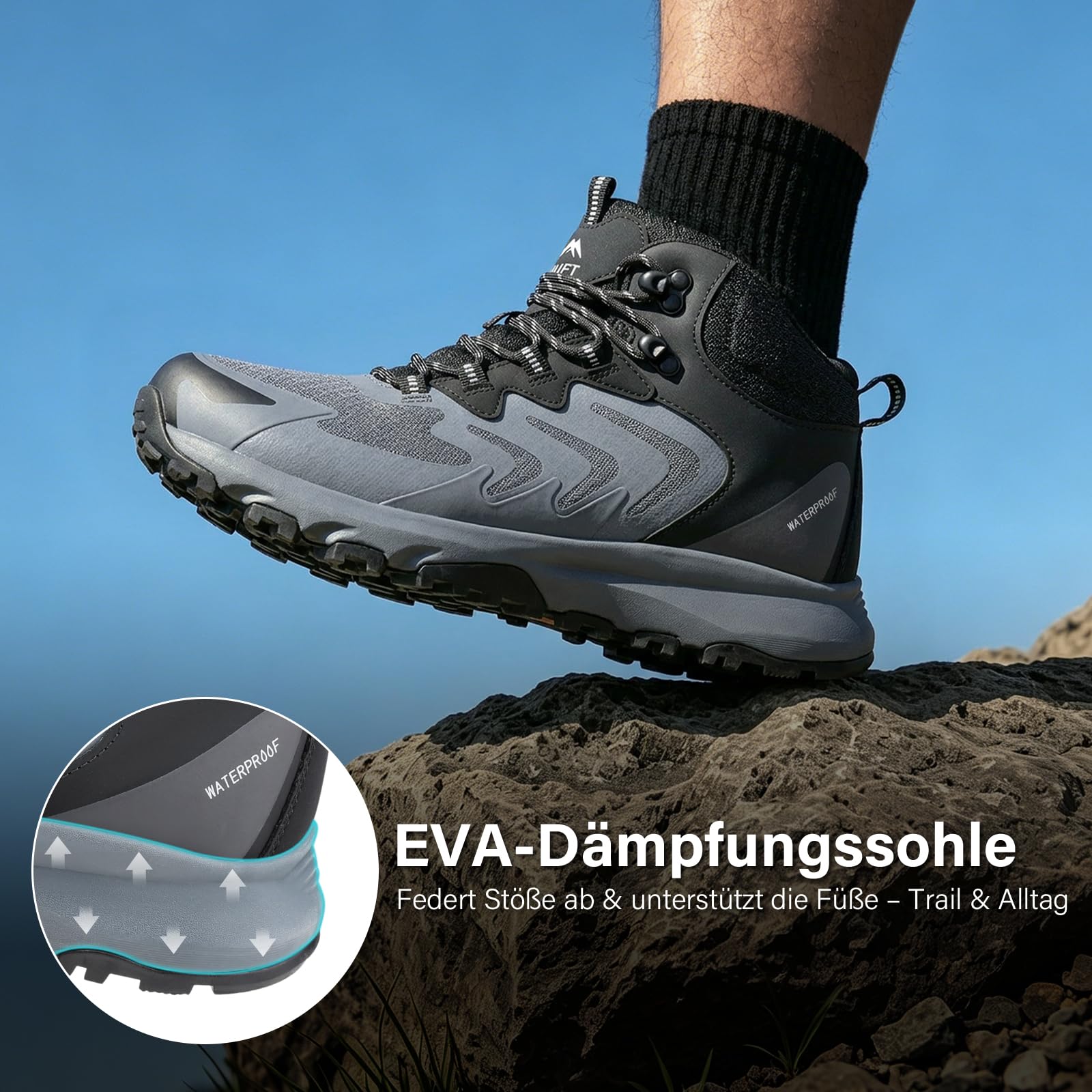 Wanderstiefel Herren Wasserdicht und Leichte, Wanderschuhe Hiking Schuhe Outdoor