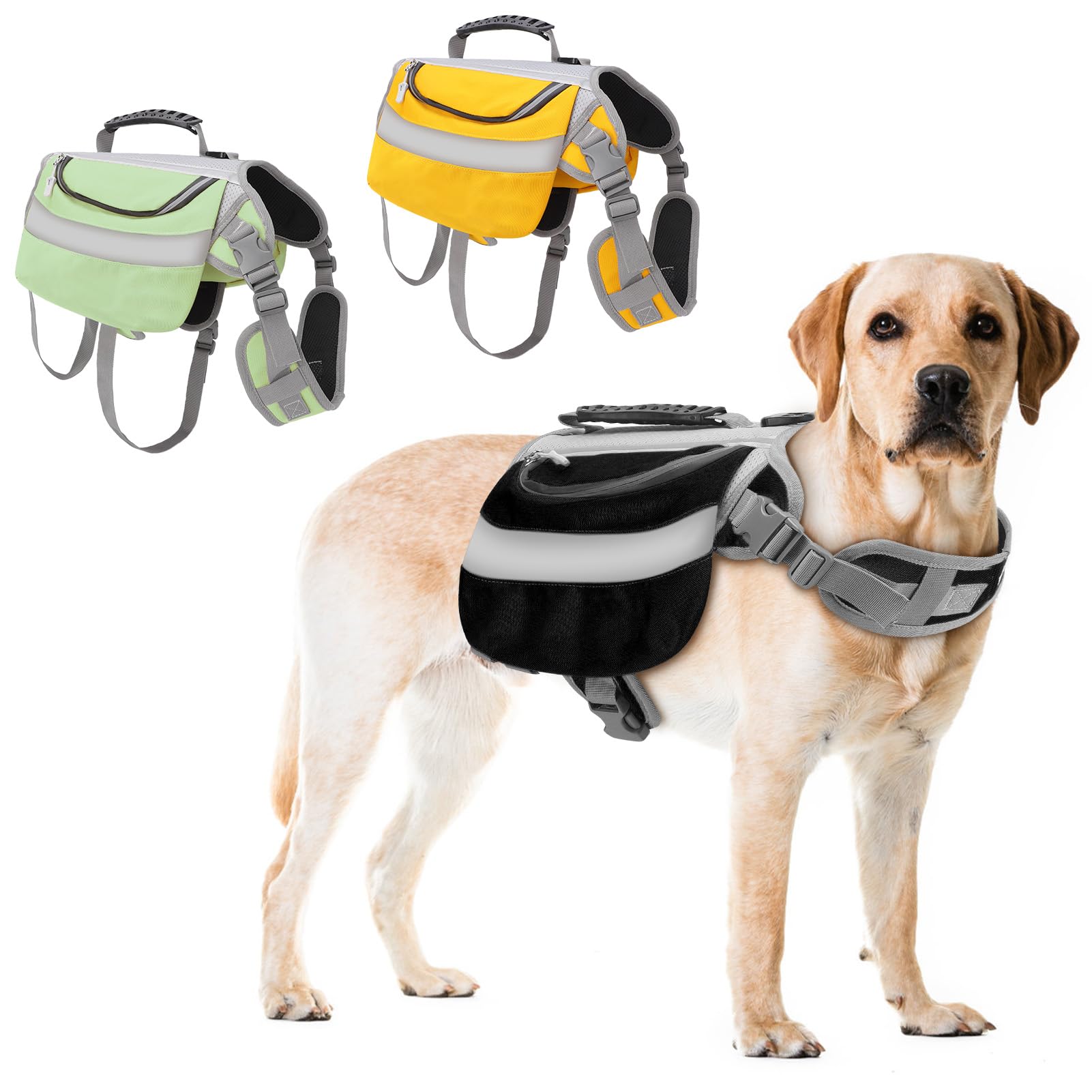 Imbracatura per cani per escursionismo, borsa da sella per animali domestici Ripstop con finiture riflettenti, zaino da viaggio regolabile per cani, zaino leggero da campeggio per escursioni per razze