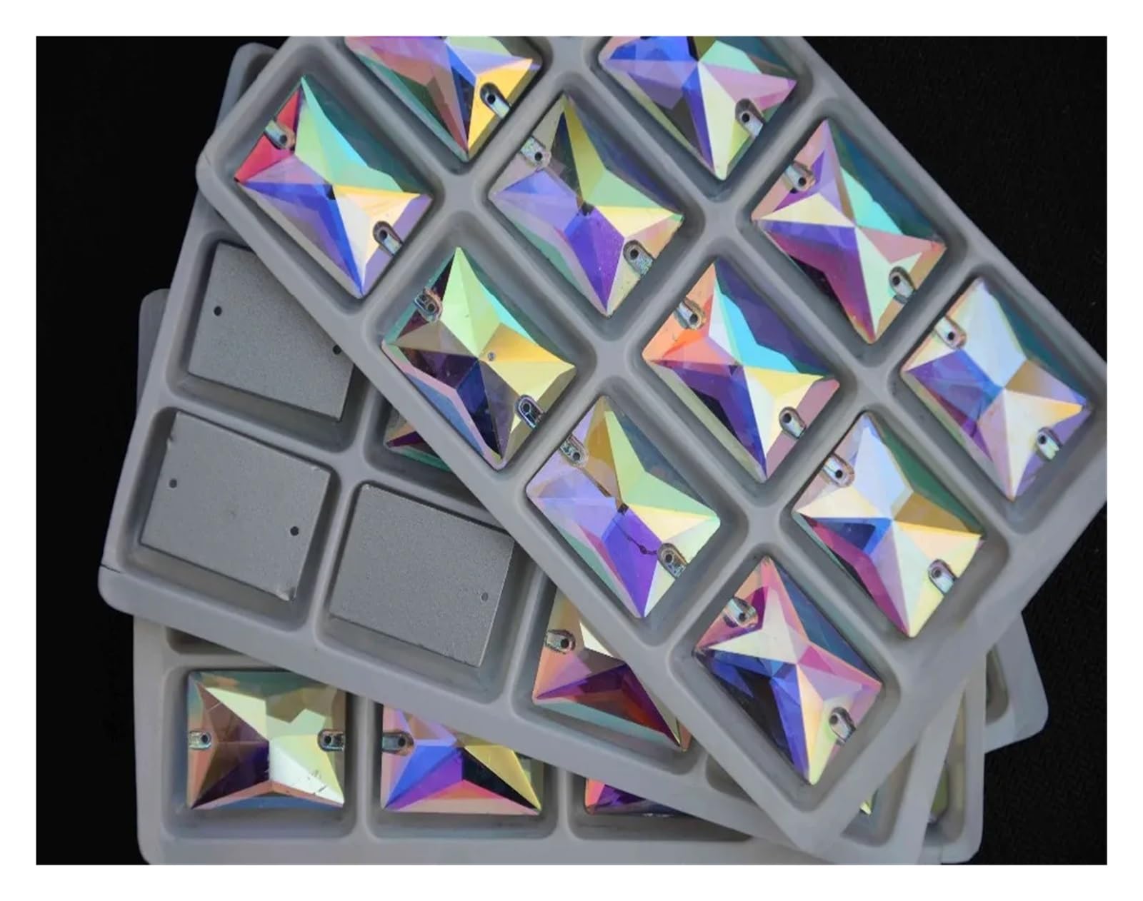 LIUCH Szkło kryształowe kształt prostokąta przyszyć kamień krystalicznie czyste AB 2 otwory 8 * 10mm,10 * 14mm,13 * 18mm,18 * 25mm ośmiokątne koraliki do biżuterii(13x18mm 140pcs)