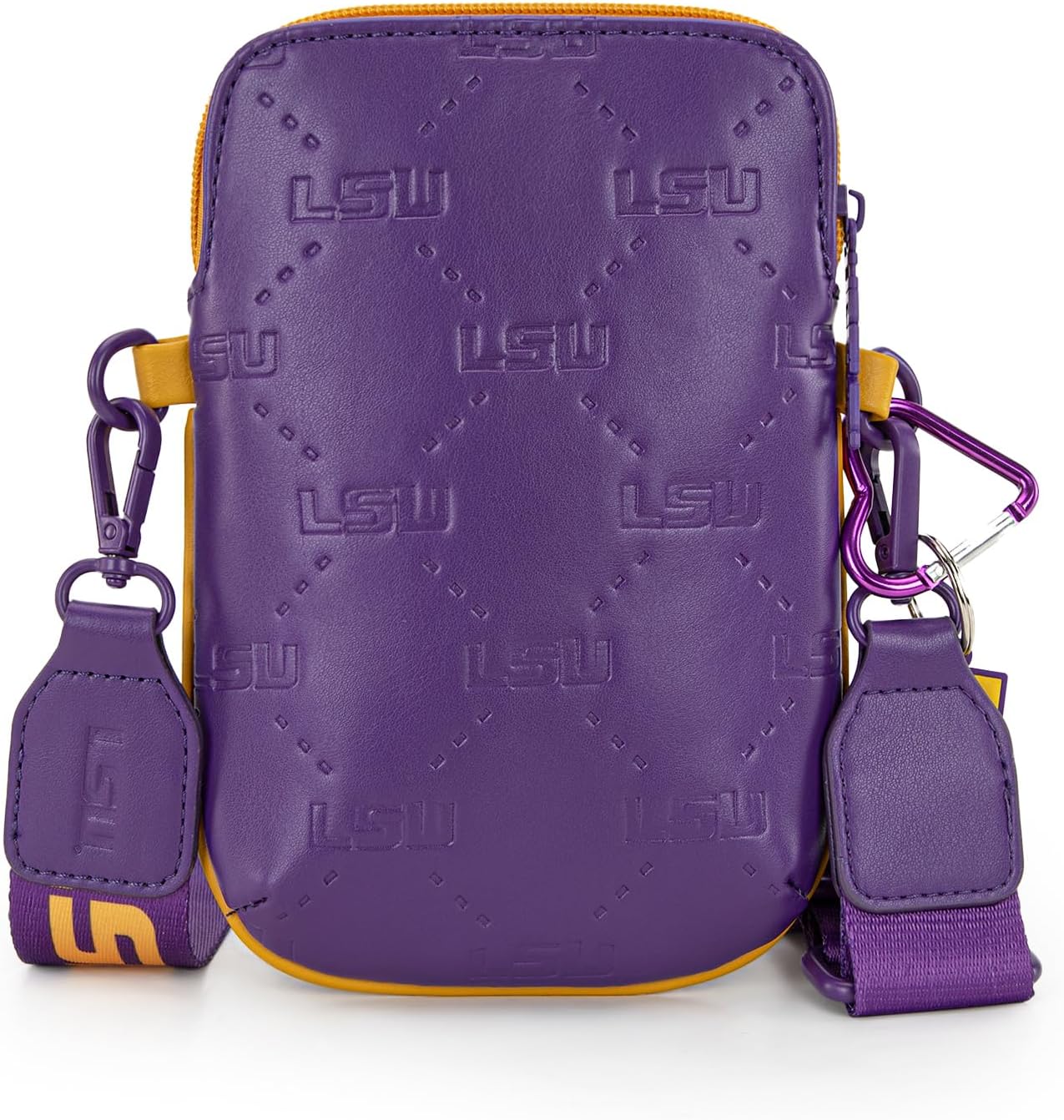 LSU Crossbody Bag with Adjustable Strap, Multiple Pockets Crossbody Purse for Women, Leather Handbag Purse for Game Day, Travel, Concerts | Gift for Sport Fans | Purple, NC-LSU015PP