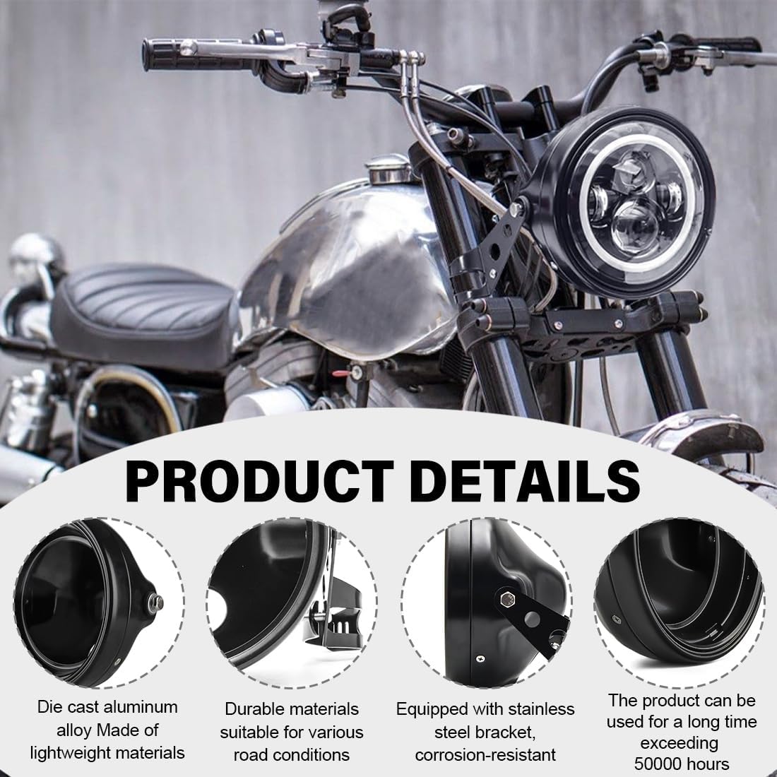 SKTYANTS Motorcycle Universal 7" Headlight Housing Shell Lamp Bracket Bottom Mount Bucket Fits Compatible with Honda CB400 Hornet Suzuki Kawasaki Yamaha Cafe Racer