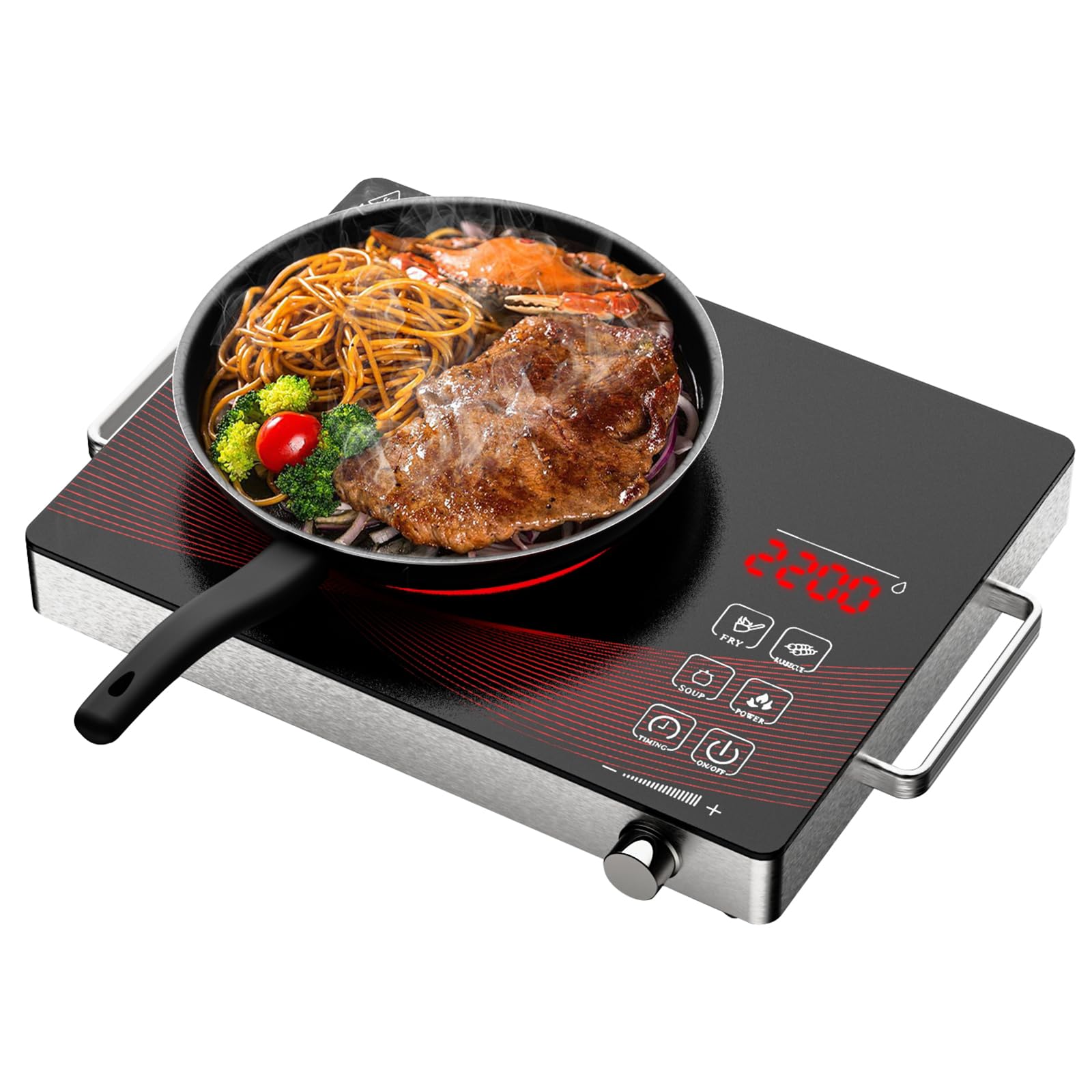 Single Electric Hob Portable, 2200W Table Top Electric Stove Cooker, Plug in Electrical Ceramic Infrared Hot Plate for Camping, Kitchen w/3-hour Timer, Safety Lock