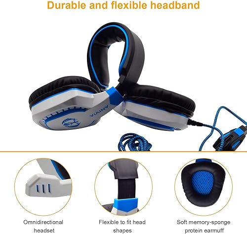 Miniatura 4 de Anivia Auriculares sobre la oreja para computadora con cable con micrófono, auriculares estéreo de 0.138in para juegos con graves, sonido