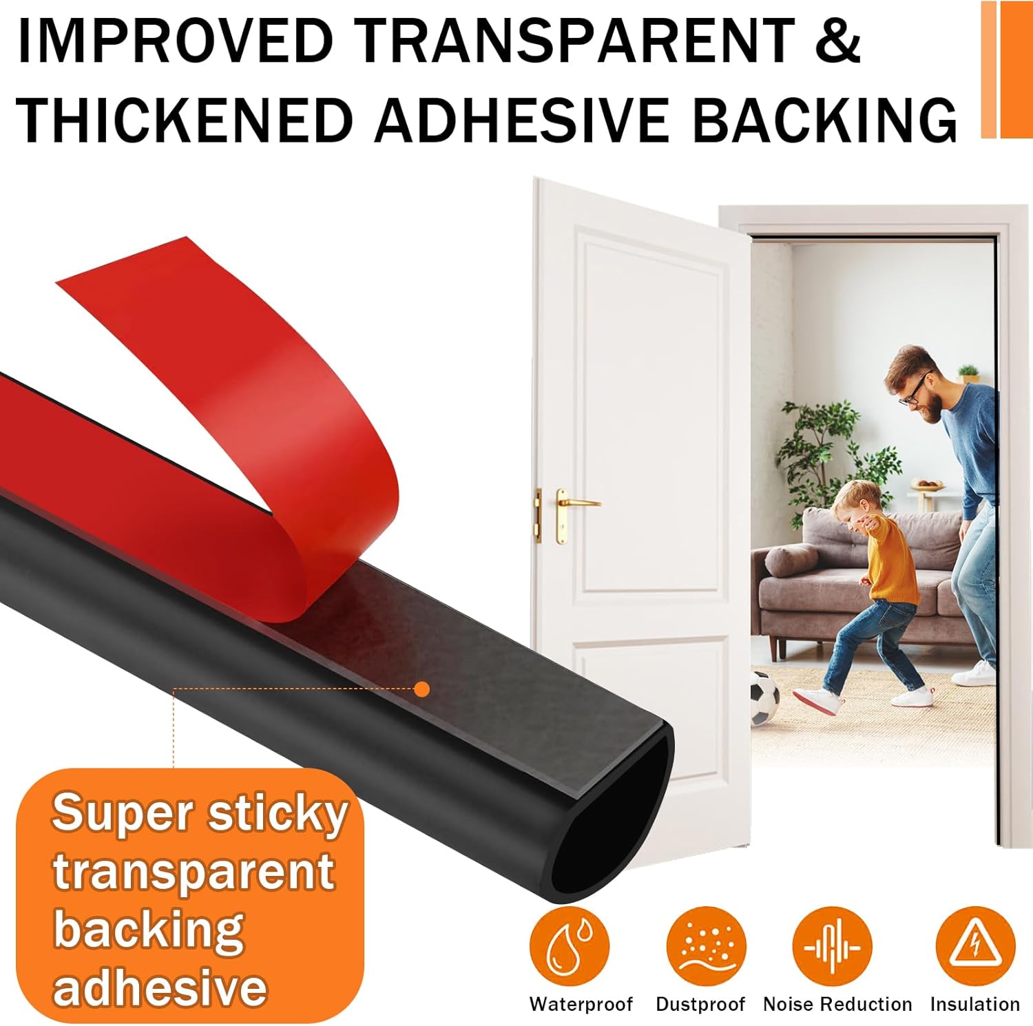 19.7FT Silicone Weather Stripping Seal, D Shaped Self Adhesive Seal Strip for Door/Window (Black, 3/8" W 1/4" T)