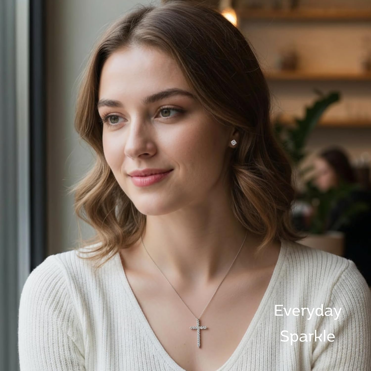 LOVE&LOVE Moissanite Stud Earrings for Women, 18K White Gold Plated Silver Earrings, Sparkly Hypoallergenic Gift for Her Birthday Anniversary Valentines - Image 4