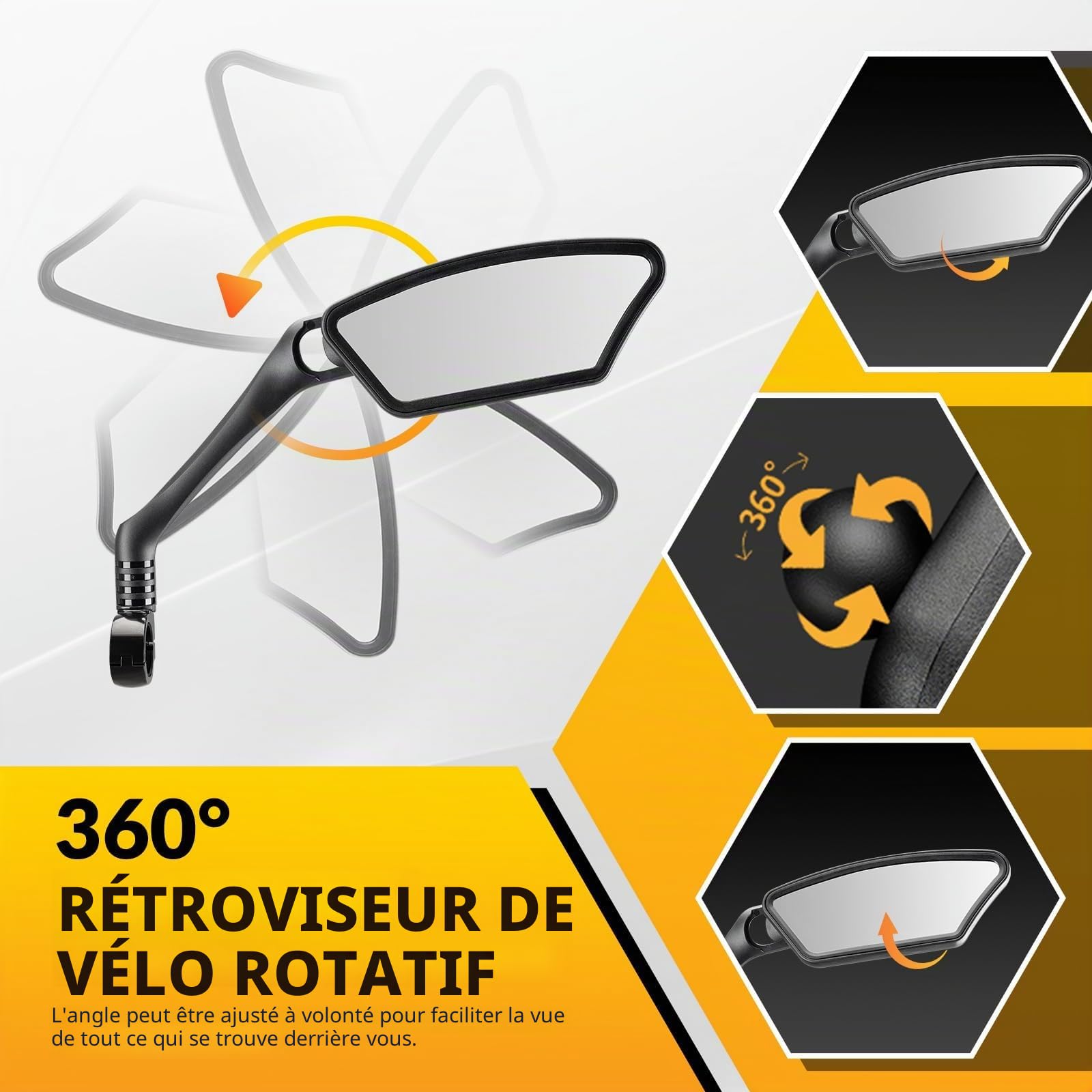 ROCKBROS Rétroviseur Vélo, Rétroviseur Trottinette Électrique Rotatifs à 360°, Rétroviseur Vélo Électrique Universel, Miroirs de Vélo pour Cyclisme VTT Guidon de 21 à 26 mm Gauche/Droite/Paire