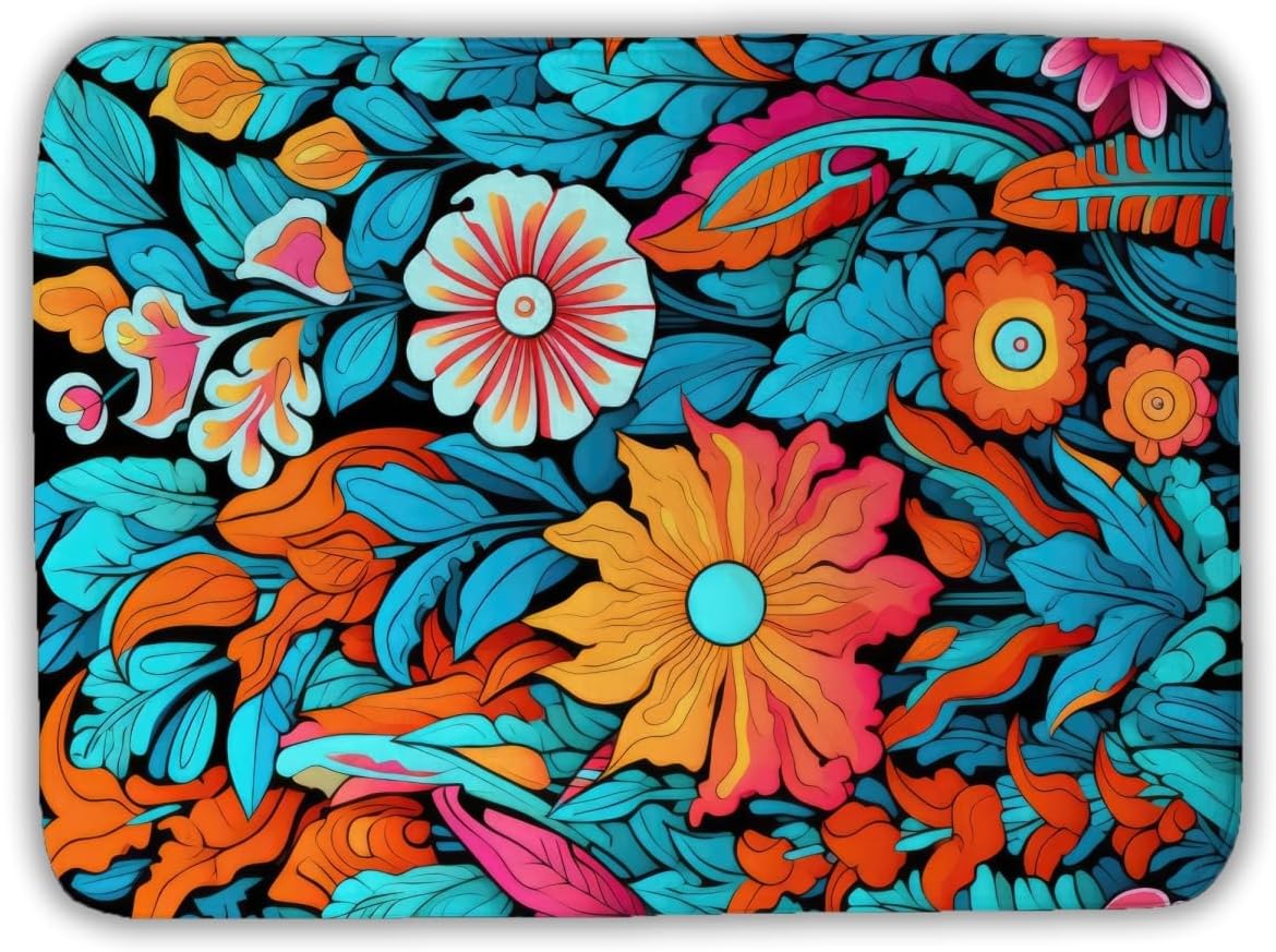 MWW C1BM1724SJ6GA2 17 x 24 in. Floral Hues Turquoise Bath Mat for Stylish Home Decor