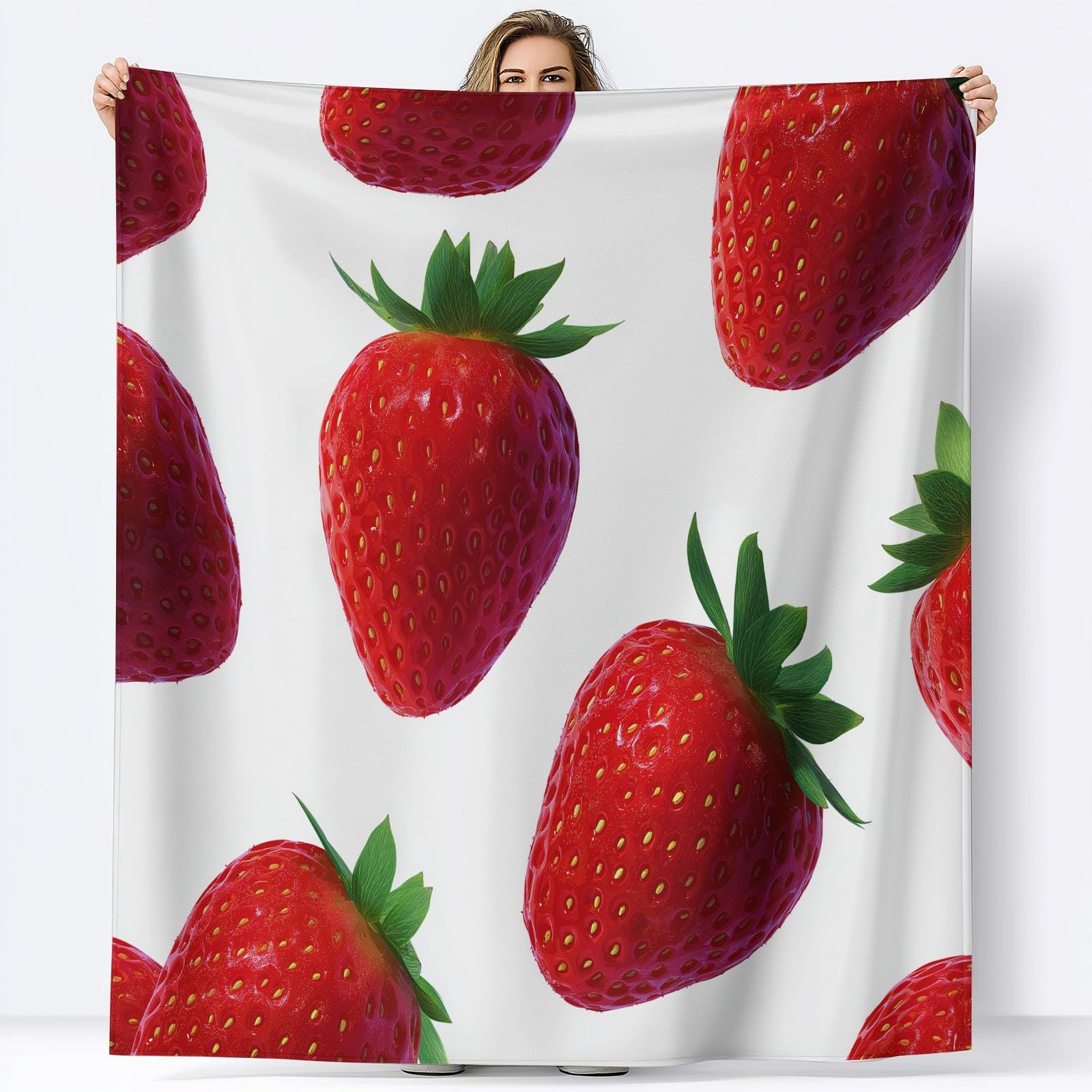 Puszysty minimalizm, flanelowy koc na sofę, łóżko, krzesło, miękka trawa owocowa, jagody, rośliny, pościel, 220 x 240 cm, dekoracyjny, ultramiękki koc na łóżko, dla dzieci, nastolatków, dorosłych, 220