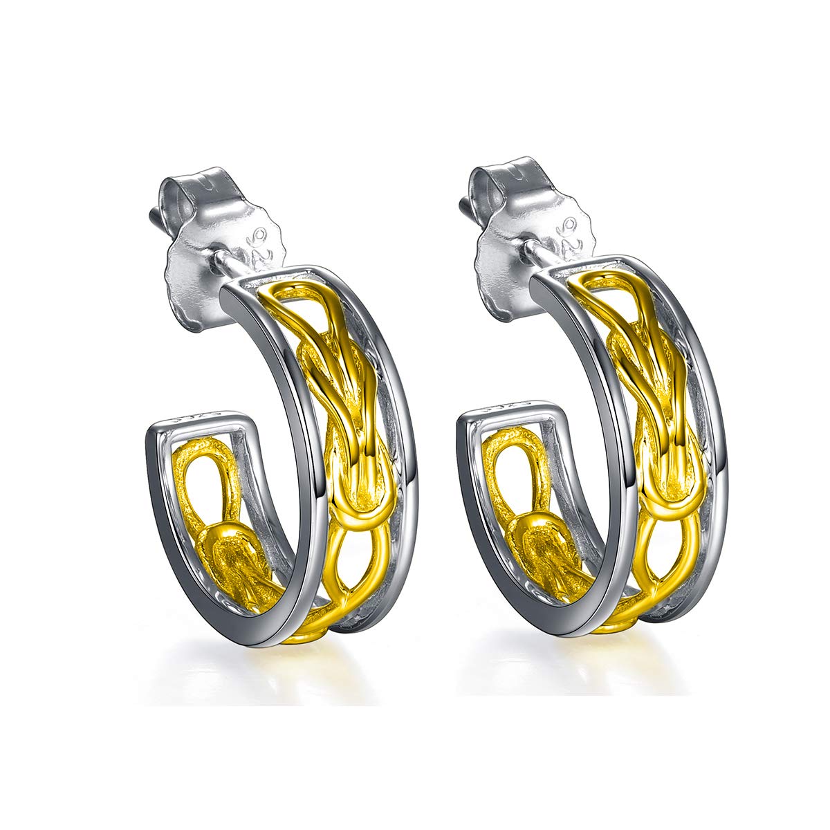 GWStylish 925 Sterling Silver Women Earrings Hoops Ear Studs Gold Color Earrings Pearls Earring for Women Multicolor