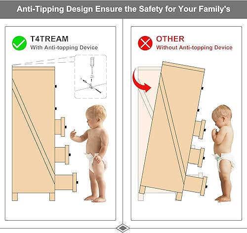 Miniatura 7 de T4TREAM Cómoda de granja de 5 cajones para dormitorio, cómoda de madera rústica alta, organizador de cómodas para dormitorio, sala de estar, Roble