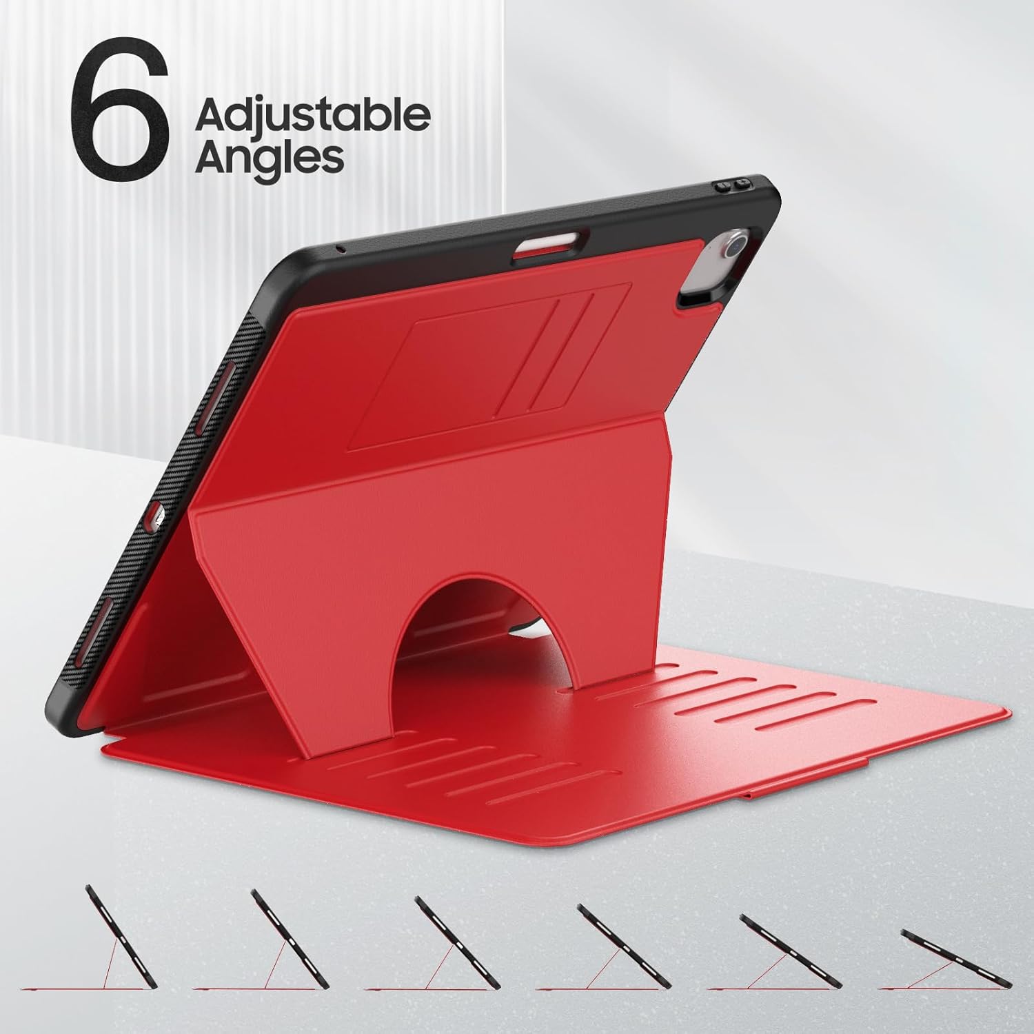 HXCASEAC Cover for iPad Air 13 inch Case M4/M3/M2, with Pencil Holder | 6-Adjustable Magnetic Stand | Auto-Wake/Sleep | Card Slot | Slim Protective, iPad Air 13 Cover (2026 2025 2024), Red