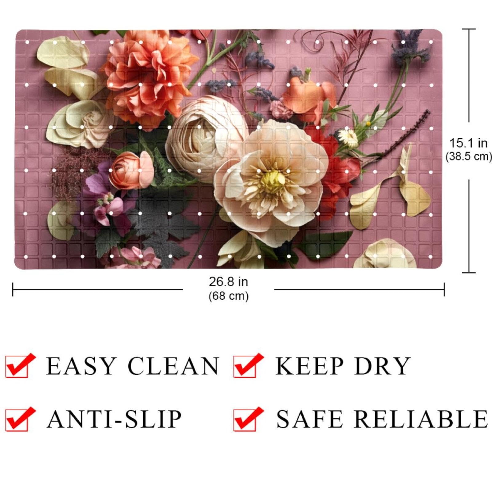 Tappetino Antiscivolo Per Vasca Da Bagno Con Cavallo E Fiori - 40x71 Cm, PVC, 112 Ventose, Lavabile In Lavatrice