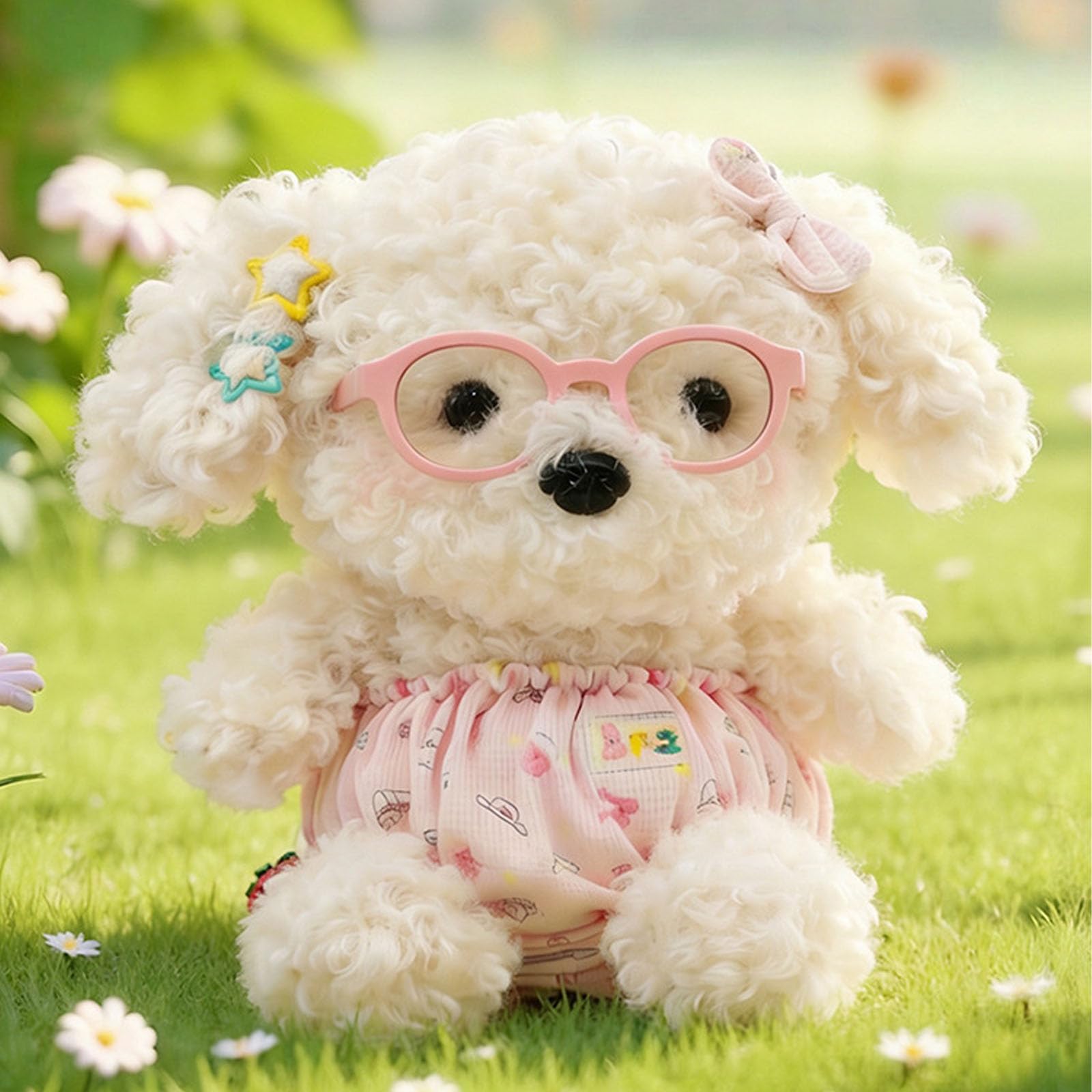 Teddy-Hund-Plüschtier, Süßes Plüschhündchen mit Haarspange Sitzender Plüschhund, Weiches Hundespielzeug, Geschenk für Kinder, Mädchen und Jungen (Braun,70CM)