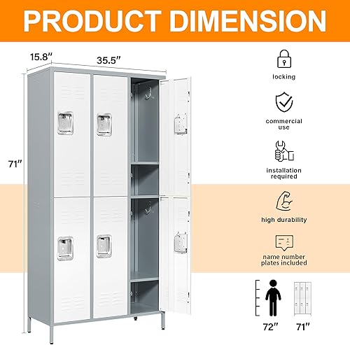 Vista 169 de Armario de metal con 4 puertas, casilleros de 71 pulgadas para empleados, armario de almacenamiento de acero, armario con cerradura para escuela
