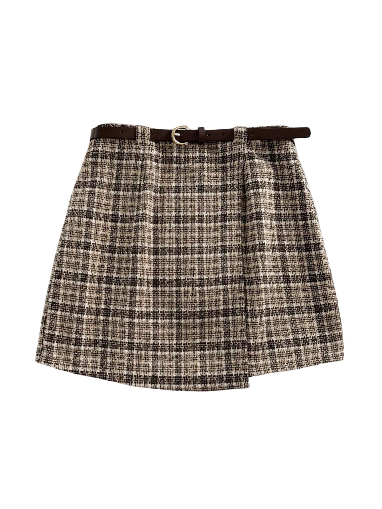 Verdusa Womens Gingham Plaid Wrap Skirt Vintage Short Skirts with Belt