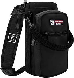 NATURE PIONEOR Water Bottle Holder with Adjustable Strap - 26/32/36/40/46/64oz Insulated Water Bottle Sling Carrier with Paracord Handle & 2 Pockets, Outdoor Sports, Hiking, Camping, Gym