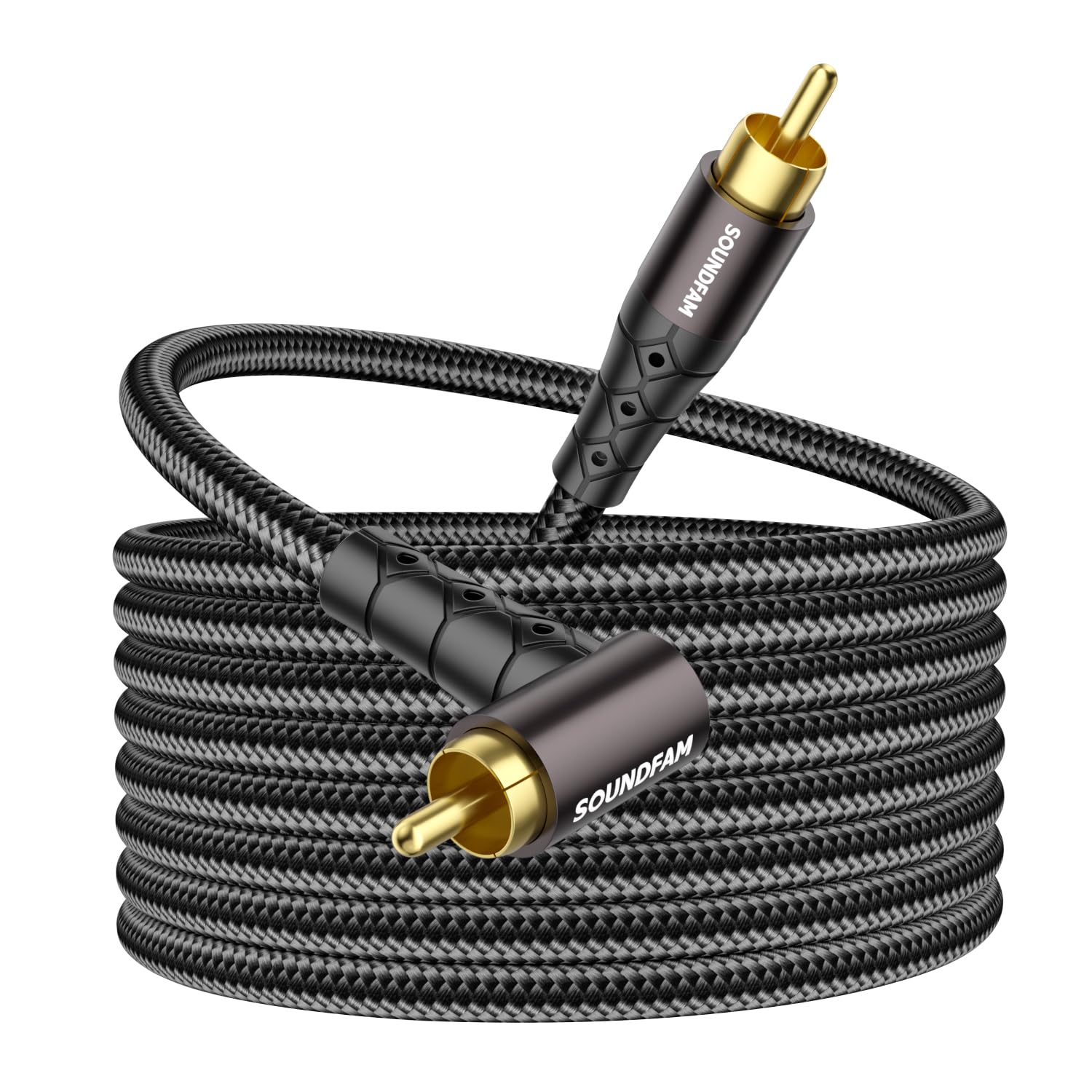Cable RCA 90 grados 15 m, cable de subwoofer en ángulo recto [chapado en oro de 24 quilates, trenza de algodón] para subwoofers, DVD, amplificador, cine en casa (negro)