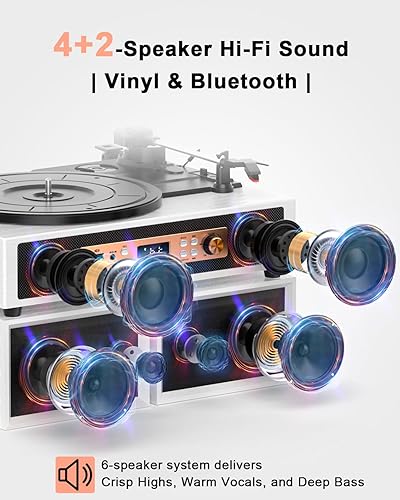 Miniatura 2 de Reproductor de discos de vinilo Bluetooth con altavoces estéreo externos, tocadiscos de transmisión por correa de 3 velocidades, reproducción y