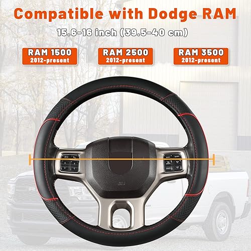 Miniatura 2 de GIANT PANDA Cubierta del volante del coche para Dodge Ram 1500 2500 3500 - Negro+Rojo Trim