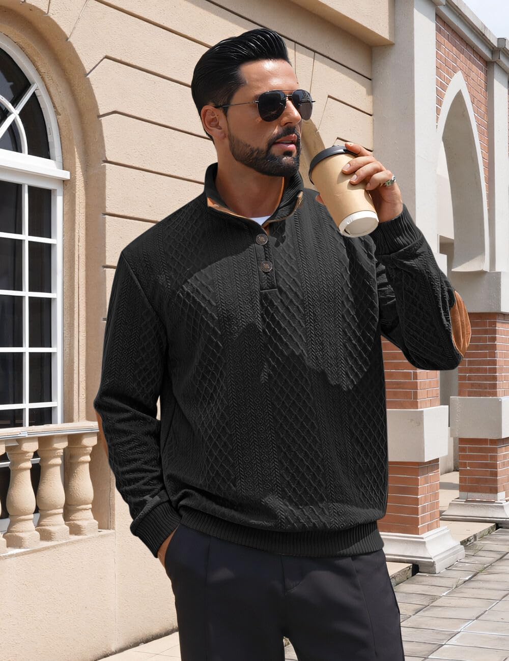 Men's Casual Sweatshirt Pullover Sweater Casual Long Sleeve Stand Collar Quarter Button Sweaters - Image 2