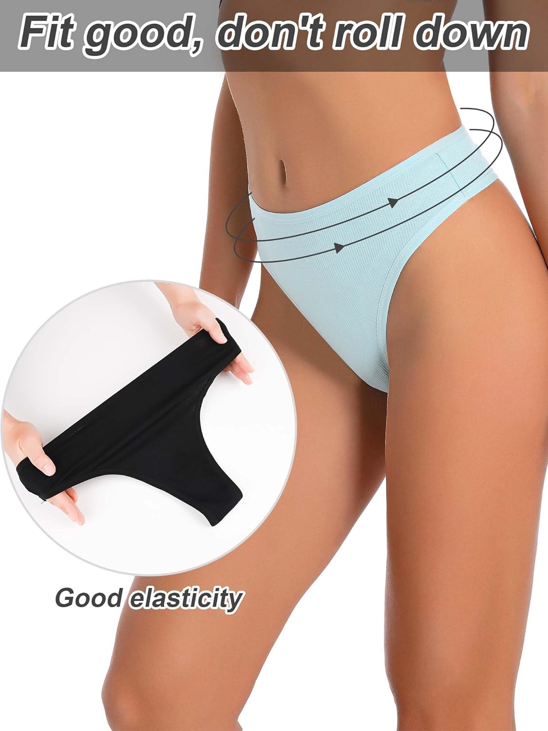 Women's High Waist Breathable Seamless Sport Ribbed Cotton Thong Panties No Show Underwear Plus Size - Image 3