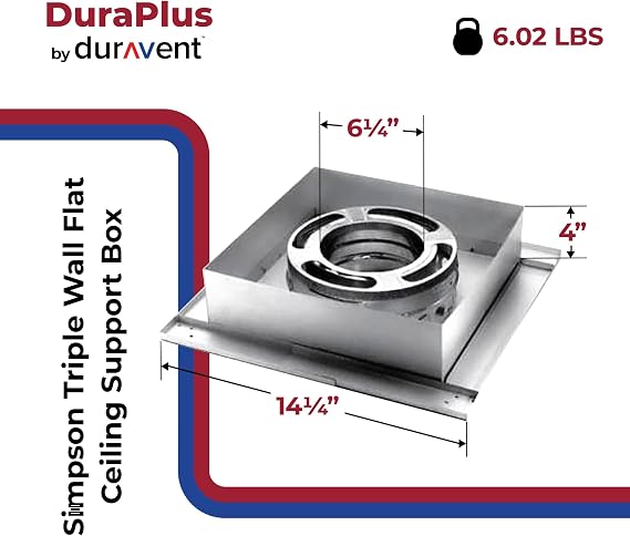 DuraVent Steel Triple Wall Flat Ceiling Support Pipe Box for Fireplaces | Galvanized support with trim included; compatible with DuraPlus chimney systems and up to 35 feet of pipe for wood stove
