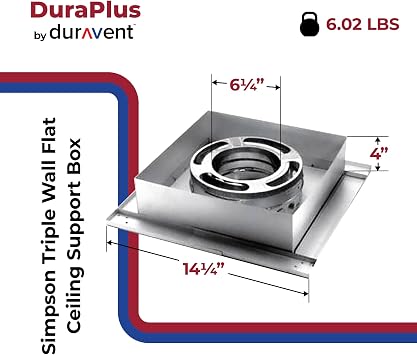 DuraVent Steel Triple Wall Flat Ceiling Support Pipe Box for Fireplaces | Galvanized support with trim included; compatible with DuraPlus chimney systems and up to 35 feet of pipe for wood stove