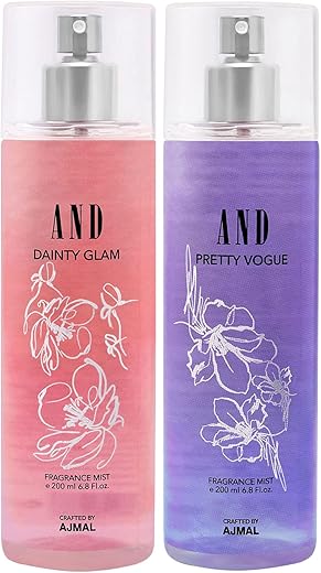 AND Dainty Glam & Pretty Vogue Pack of 2 Body Mist 200ML each Long Lasting Scent Spray Gift for Women Perfume Crafted by Ajmal