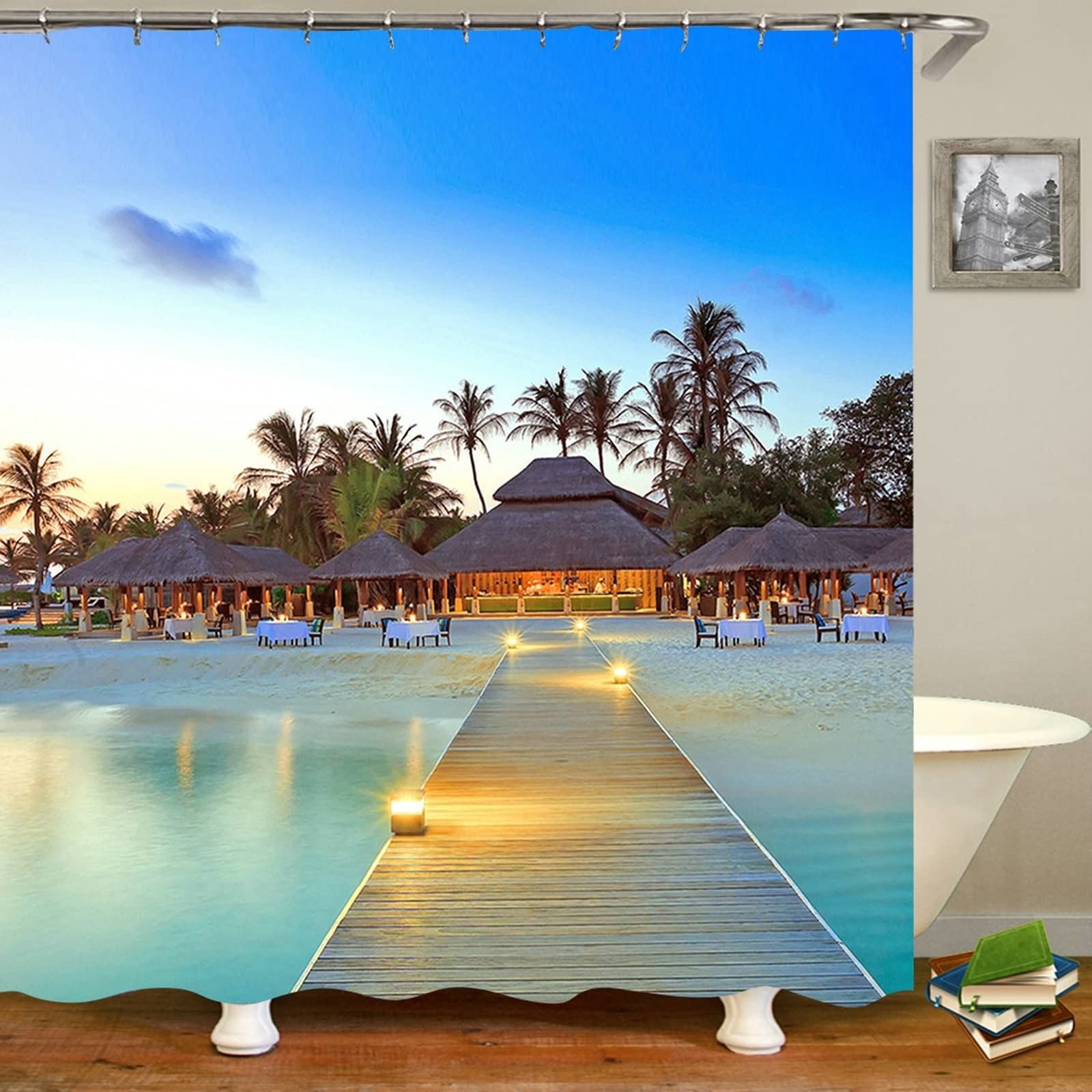 Rideau douche polyester 180x200cm imperméable avec anneaux pour baignoire