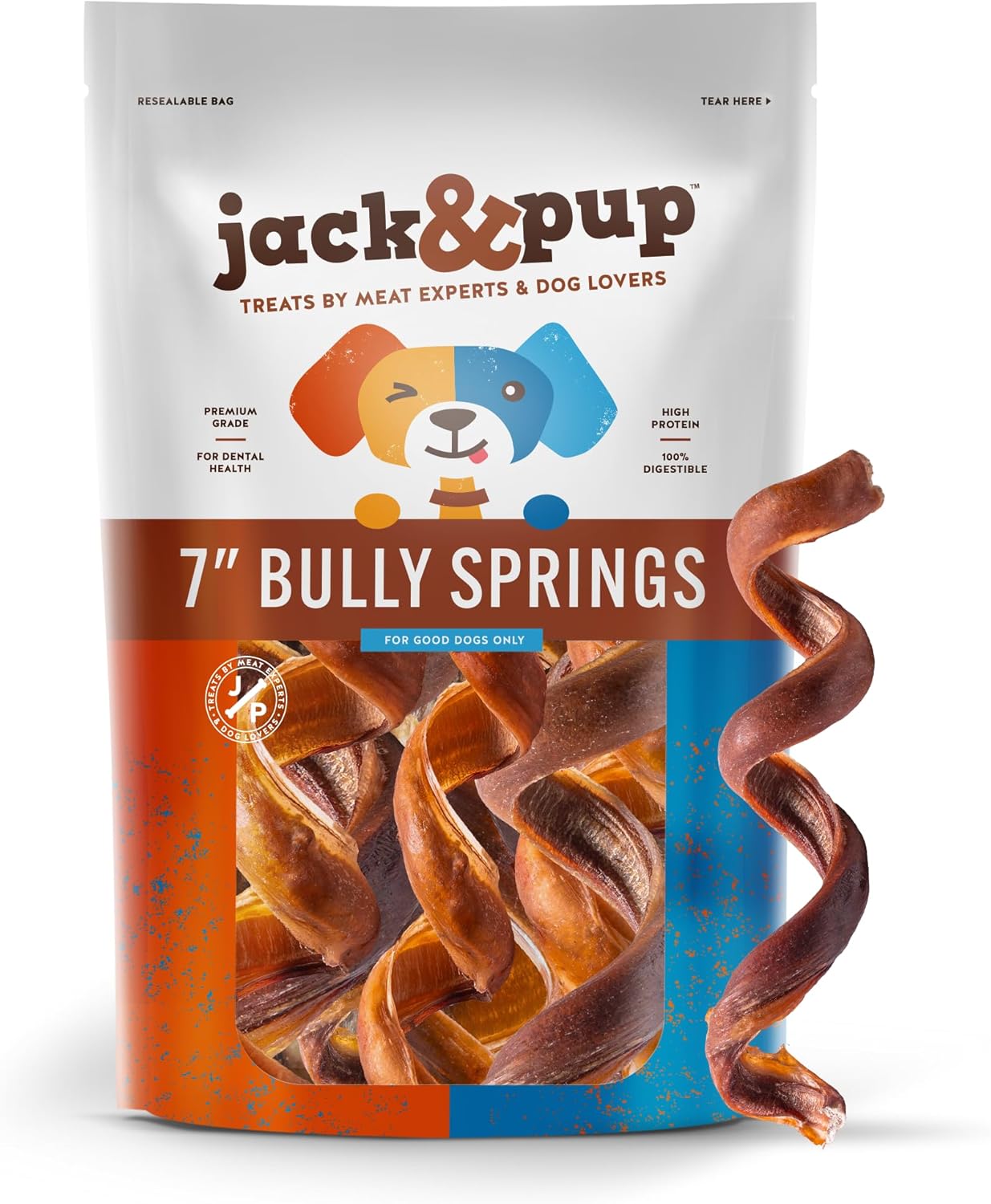 Jack&Pup 6" Bully Twists | Odor Free Bully Sticks for Dogs | Single Ingredient Dog Chew Sticks for Light Chewers | All Dog Breeds (25 Ct)