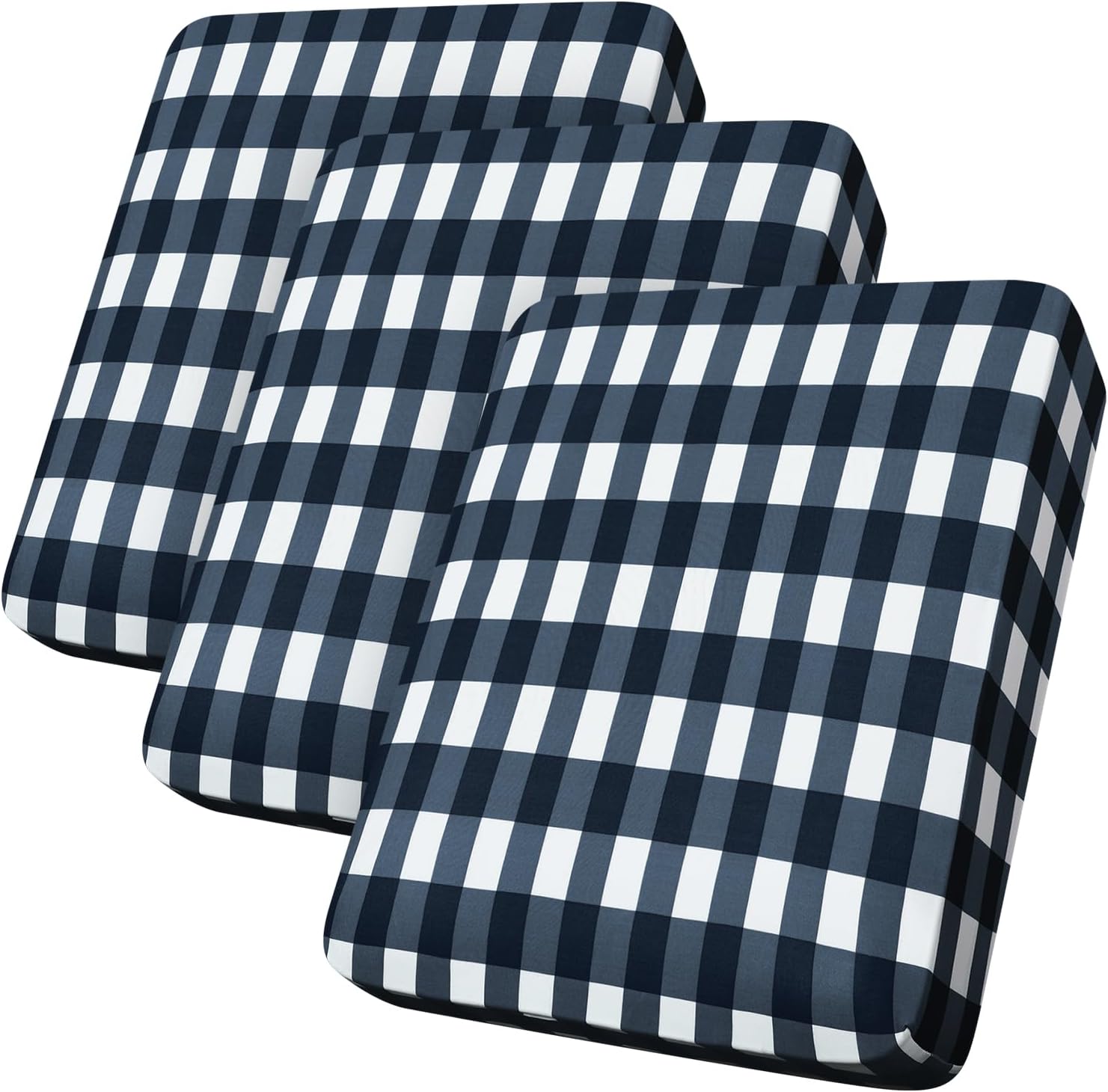 hyha Printing Sofa Couch Cushion Covers, Replacement Individual Seat Cushion Covers, Magic Sofa Covers Washable for Sectional Pets, Pattern Sofa Slipcovers (3 Cushion Sofa, Blue White Plaid) Blue& White 3 Cushion Sofa